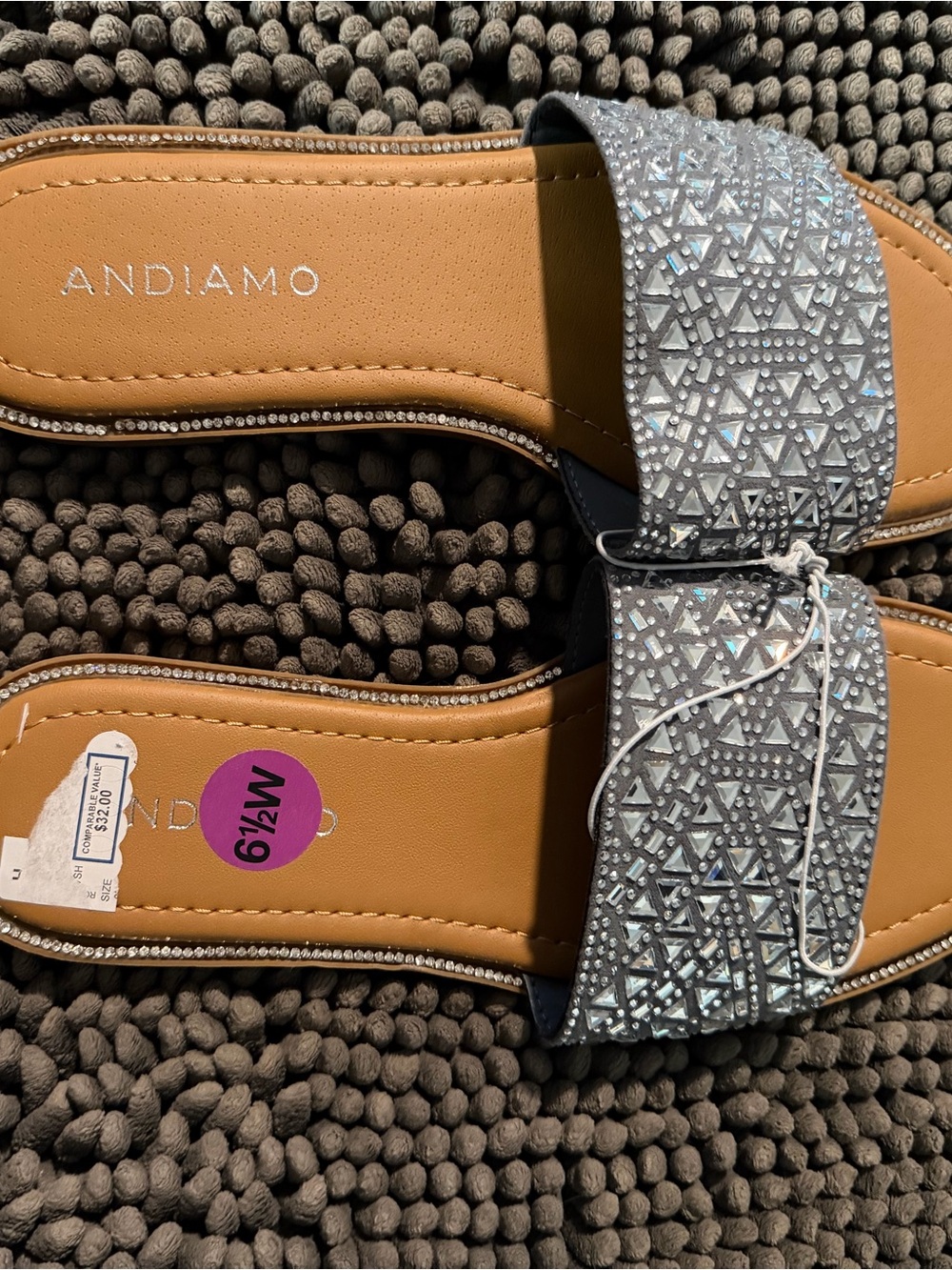 Andiamo Silver Embellished Slide Sandals - Silver